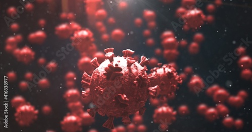 Red cells and DNA strain with macro coronavirus Covid19 cells
