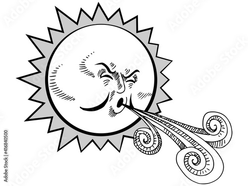 Sun Blowing Hot Wind Drawing Cartoon