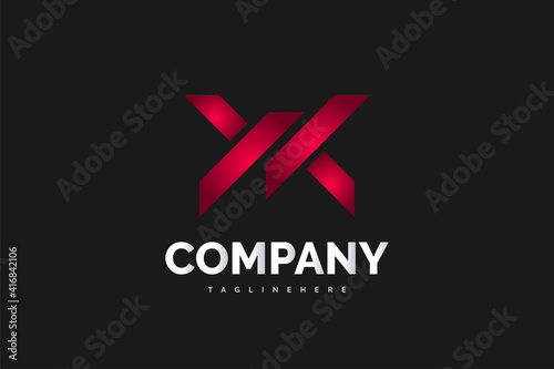 Abstract Initial Letter Y and K or M Logo in Red Elegant Gradient Isolated on Black Background