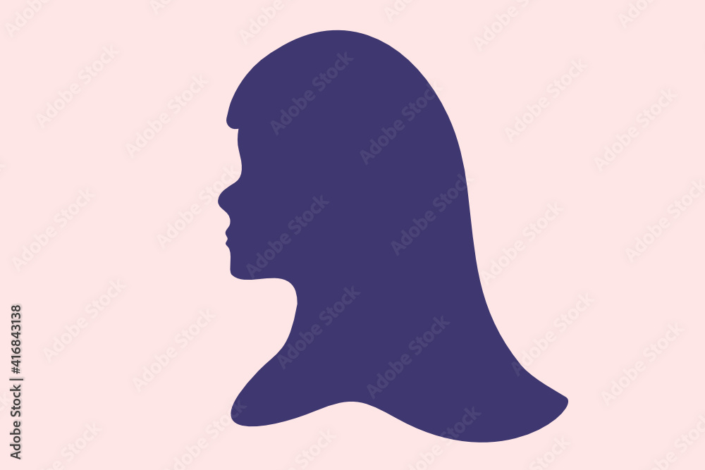 Girl head countour. Female head color logo illustration. 