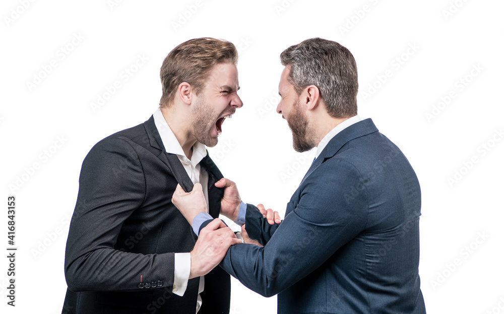 two colleagues have disagreement and conflict. businessmen face to face. two colleagues have disagreement and conflict. businessmen face to face.