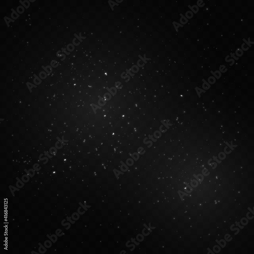 Dust white. White sparks shine with special light. Vector sparkles on a transparent background. Christmas abstract pattern. Sparkling magical dust particles. 