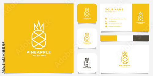 Simple and minimalist pineapple flat design logo with business card, icon, and color palette