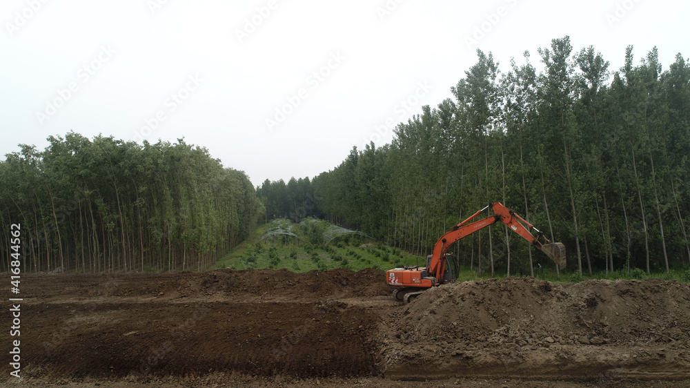 Excavator in construction of water conservancy project, North China Excavator in construction of water conservancy project, North China