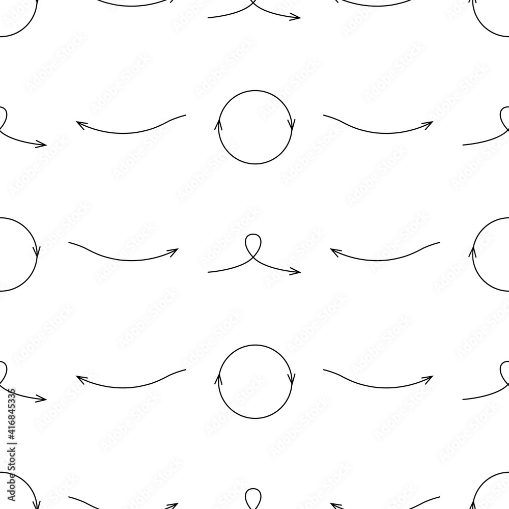 Vector illustration. Doodle arrows isolated on white background. Seamless pattern. Vector illustration. Doodle arrows isolated on white background. Seamless pattern.