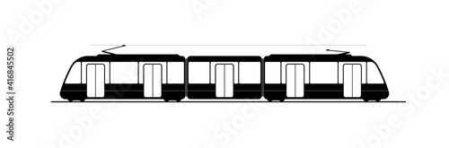 Black profile of the modern city tram. Logo or icon.