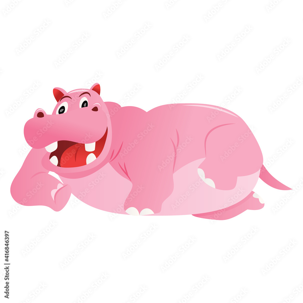 Cartoon Pink Hippo Lying Down