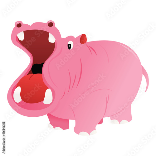 Fototapeta Naklejka Na Ścianę i Meble -  Cartoon Pink Hippo Wide Mouthed