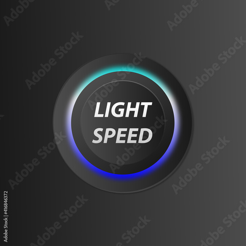 LIGHT SPEED power button in vivid electric white and blue colors. 3D effect in vector, jpg and EPS10.
