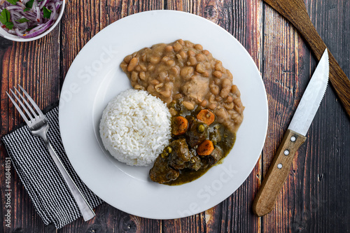 Teasty Peruvian food beans with beef Seco con frejoles