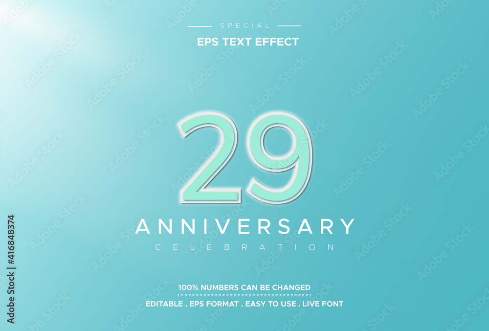 Twenty ninth birthday text effect on light blue background