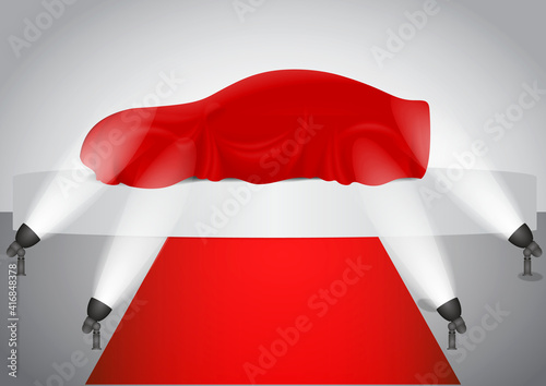 set of red silk car cloth covered or realistic red silk draped on podium or realistic car reveal curtain concept. eps 10 vector, easy to modify