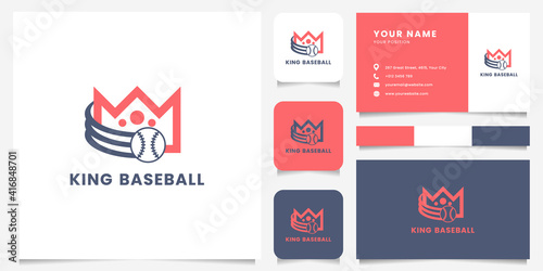 Simple and minimalist darting baseball and crown logo with business card, icon, and color palette
