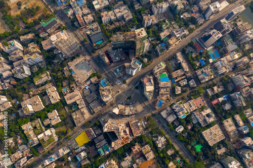 Aerial view of an empty junction in Dhaka city centre, view of the Gulshan circle roundabout in Dhaka, Bangladesh. photo