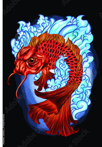 fish japanese carp color drawing vector illustration