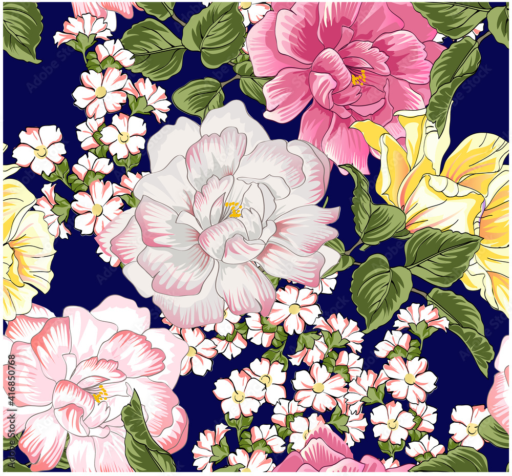 floral pattern with roses and small flowers for classic tapestry
