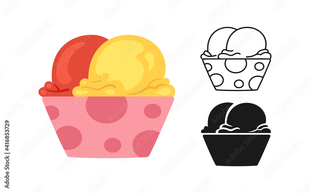 Ice Cream fast food cartoon set, line icon and black glyph style. Kawaii bright summer collection sweet. Comic sketch Ice cream. Isolated dessert vector illustration Ice Cream fast food cartoon set, line icon and black glyph style. Kawaii bright summer collection sweet. Comic sketch Ice cream. Isolated dessert vector illustration