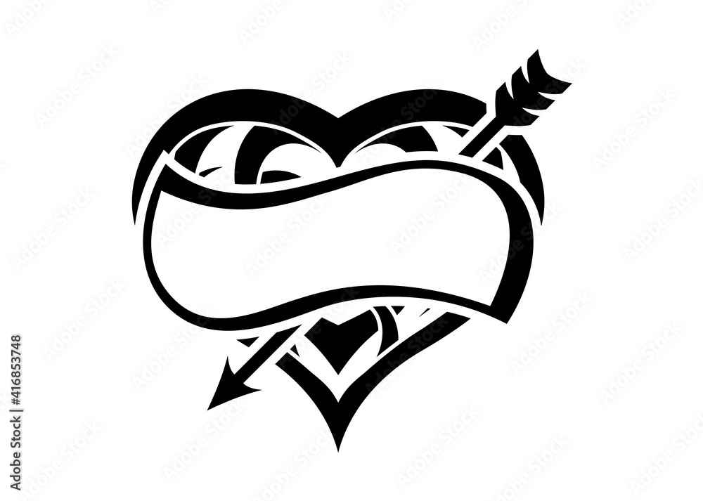 Black and White Heart Shape Abstract Tattoo Design - Floral Black and White Heart Shape Abstract Tattoo Design - Floral