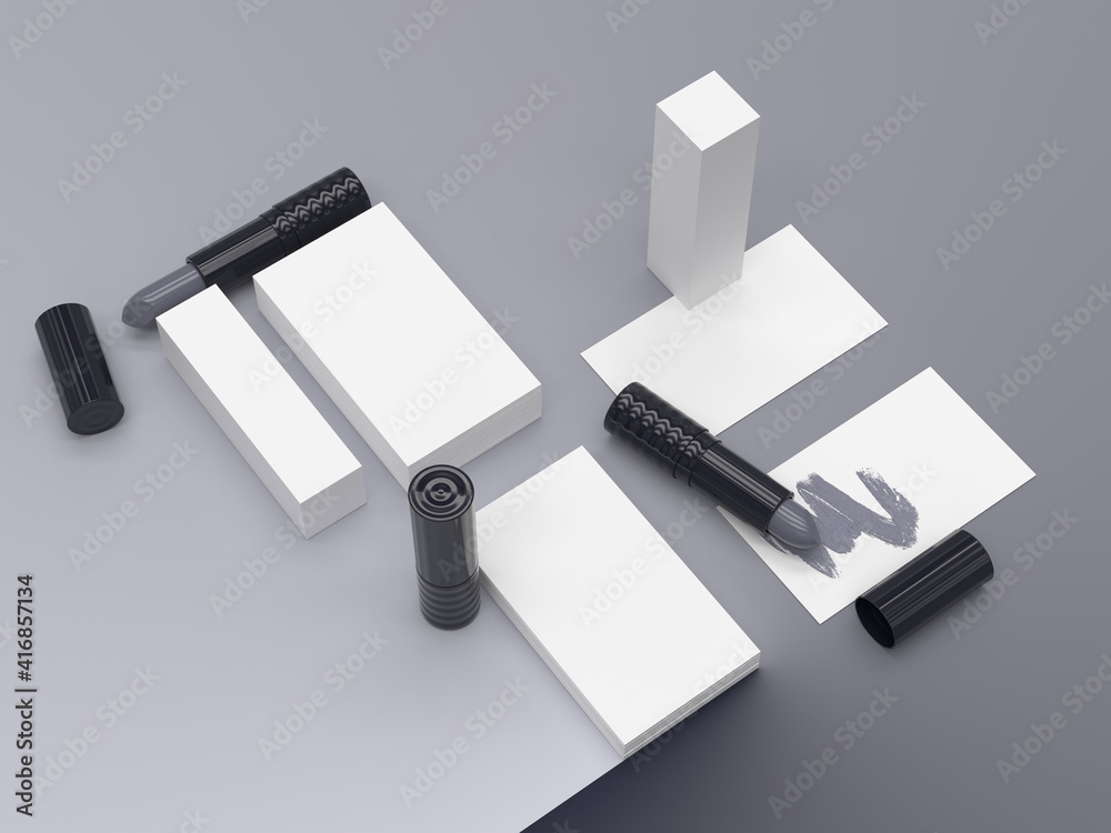 3d Render of Branding Makeup with Lipstick and Smudge in Greyscale 3d Render of Branding Makeup with Lipstick and Smudge in Greyscale