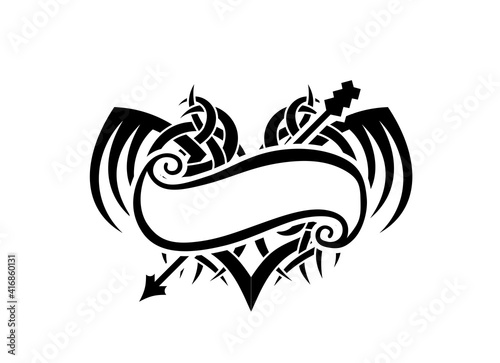 Black and White Classic Tribal Abstract Tattoo Heart