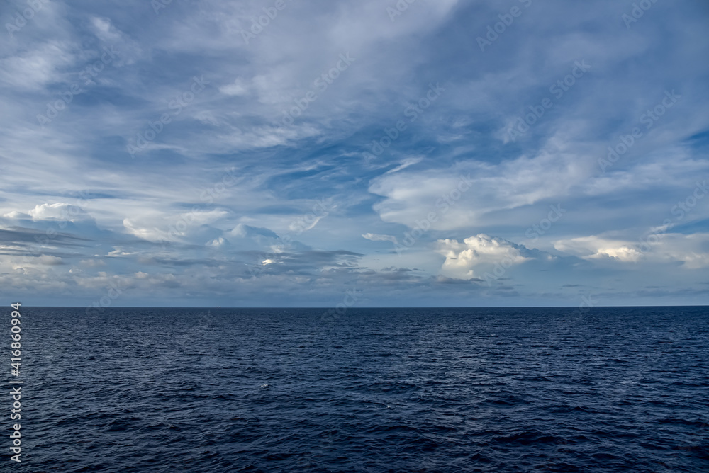 Beautiful seascape ocean horizon and blue sky at summer season. Beautiful seascape background concept and empty space.