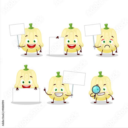 Patisson cartoon in character bring information board