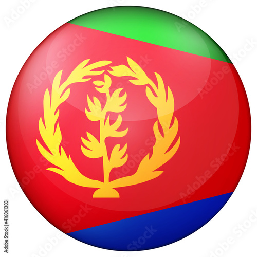 Glass light ball with flag of Eritrea. Round sphere, template icon. Eritrean national symbol. Glossy realistic ball, 3D abstract vector illustration highlighted on a white background. Big bubble.