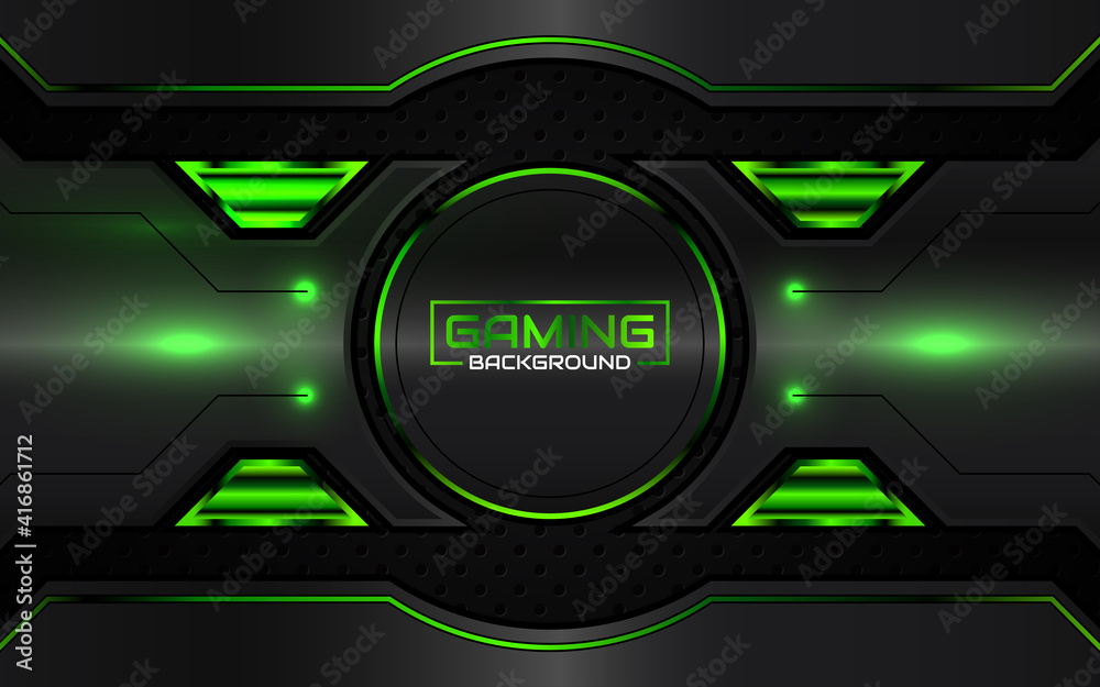 Abstract futuristic black and green gaming background with modern esport shapes. Vector design template technology concept can use element game banner, sport poster, cyber wallpaper, web, advertising