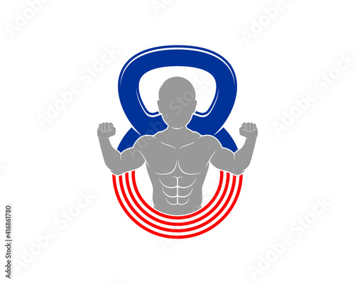 Strong human body in the gym kettle bell