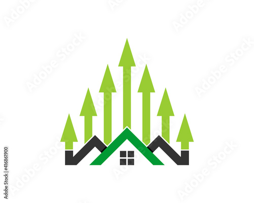 Arrow up on the house roof real estate logo