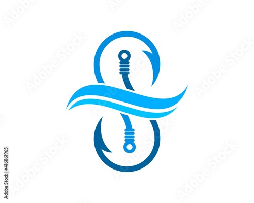 Infinity fishing bait with beach wave and S letter initial