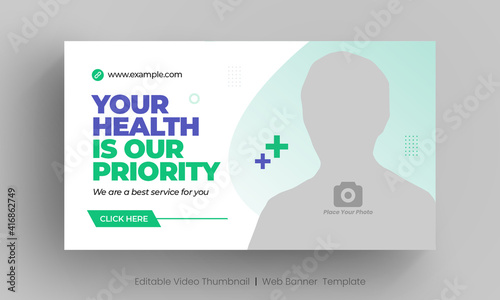 Medical healthcare web banner template and video thumbnail. Editable promotion banner design. Dental hospital clinic social media layout