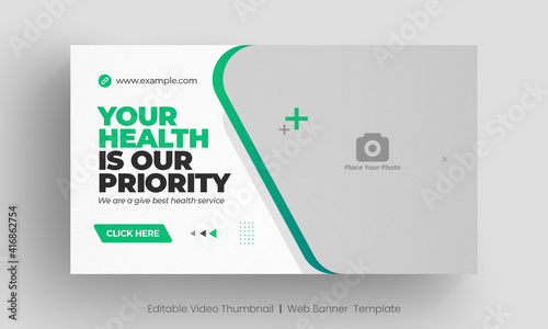 Medical healthcare web banner template and video thumbnail. Editable promotion banner design. Dental hospital clinic social media layout