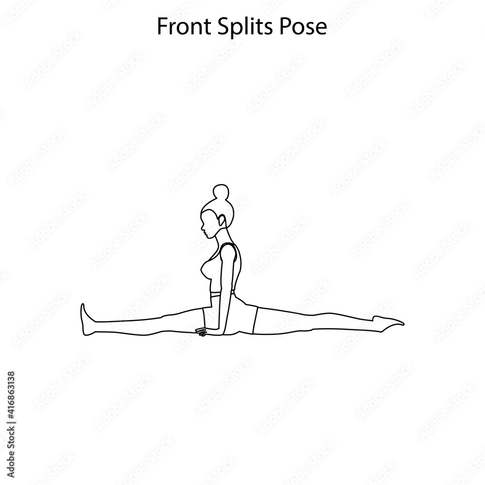 Fototapeta Front splits pose yoga workout outline. Healthy lifestyle vector illustration