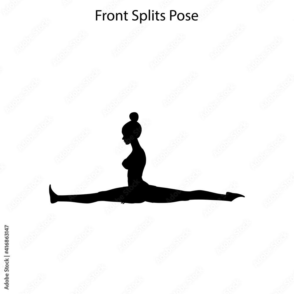 Front splits pose yoga workout silhouette. Healthy lifestyle vector illustration