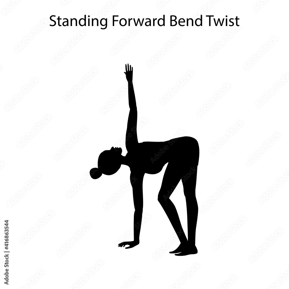 Standing forward bend twist pose yoga workout silhouette Standing forward bend twist pose yoga workout silhouette