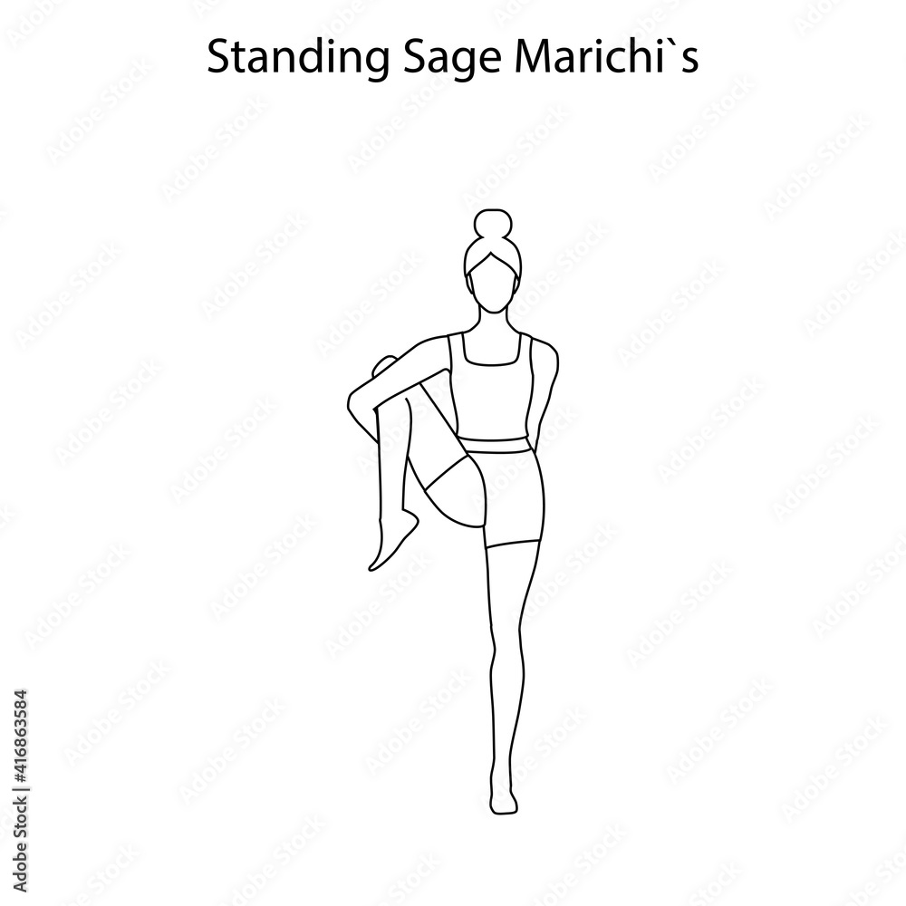Standing sage Marichis pose yoga workout outline
