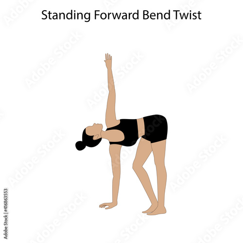 Standing forward bend twist pose yoga workout