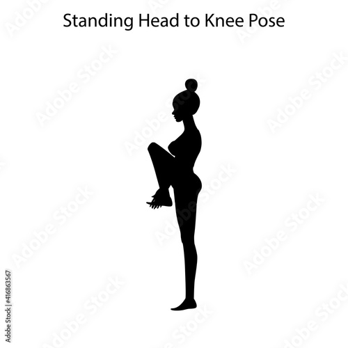 Standing head to knee pose yoga workout silhouette