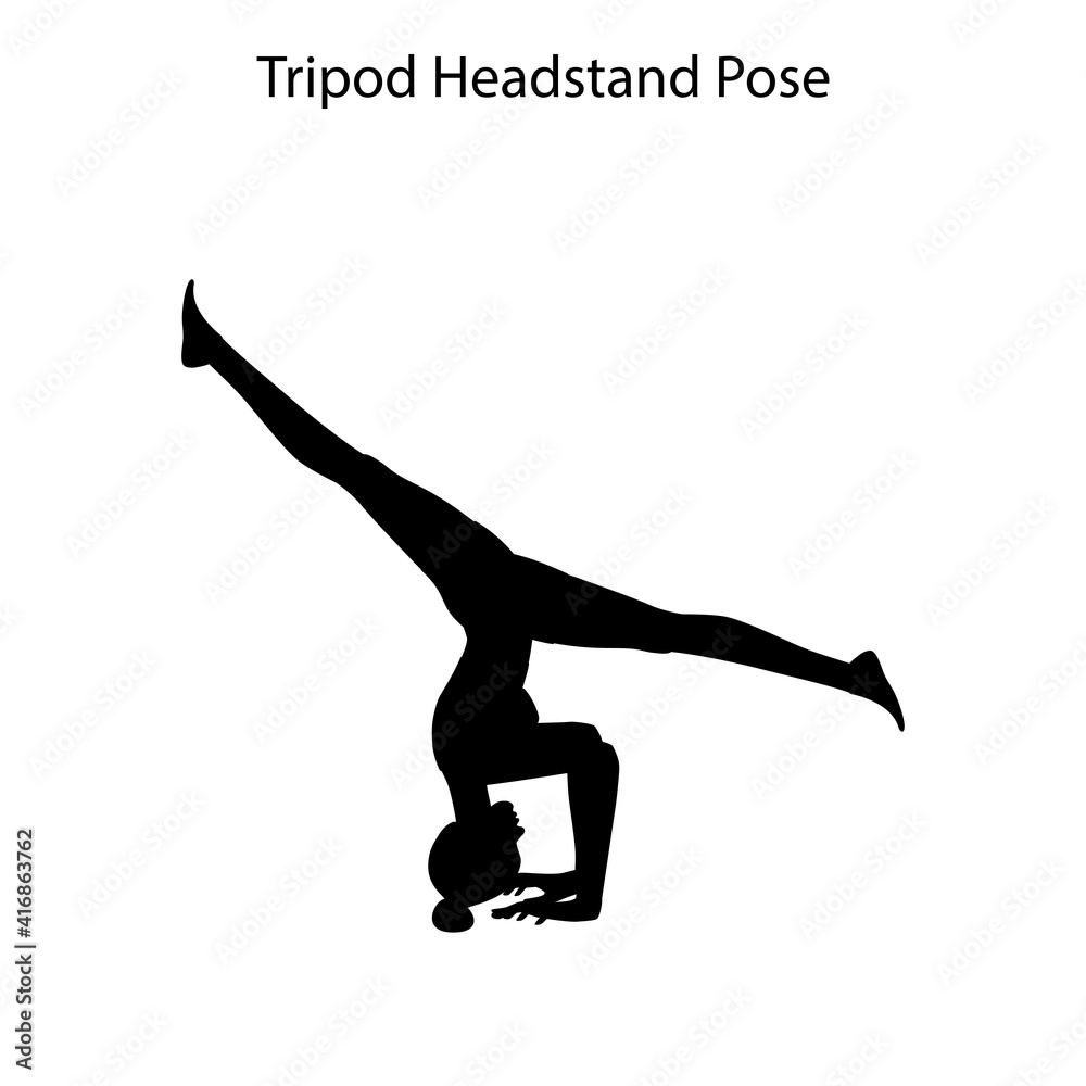 Tripod headstand pose yoga workout silhouette. Healthy lifestyle vector