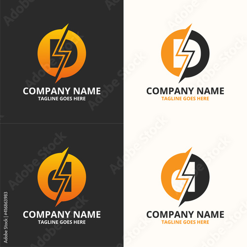Set Electric D initial letter Logo Icon Template. Illustration vector graphic. Design concept Electrical plug  With letter symbol. Perfect for corporate, more technology brand identity