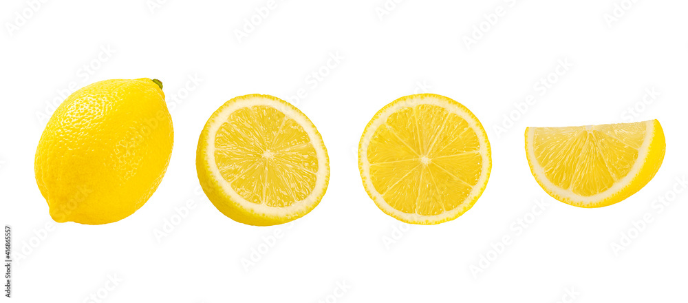 Lemon with lemon slices isolated on white