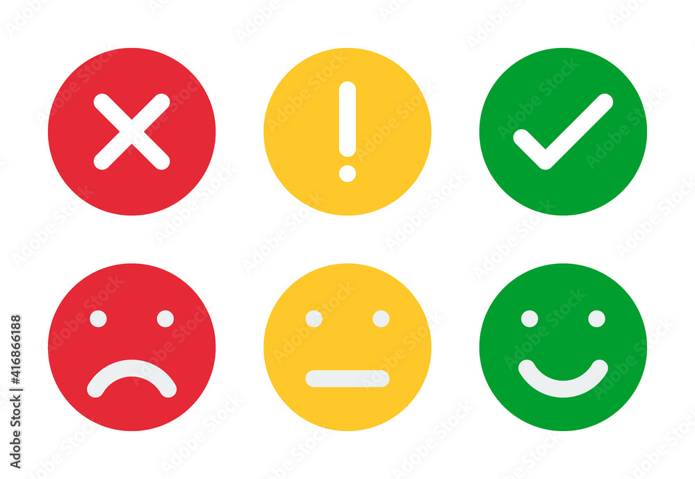 different moods smiles and check mark sign, vector icons set different moods smiles and check mark sign, vector icons set
