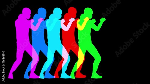 Colored silhouettes of man self defense technique, martial art. digital illustration	
