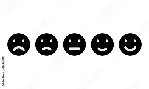 five different moods smiles, black vector icons set