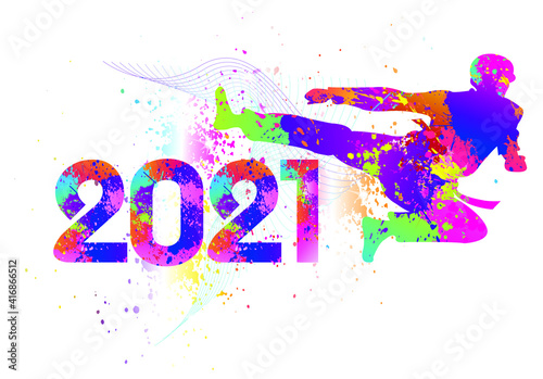 Taekwondo logo design. 2021. Colorful sport background. Vector illustration.