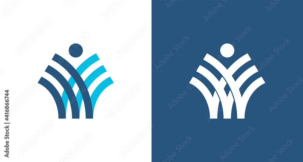 Modern corporate, abstract letter W logo with people hand element, simple wings logo