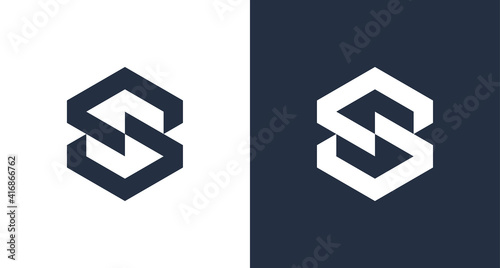 modern hexagonal letter S logo in geometric shape, simple blocky letter SS monogram logo