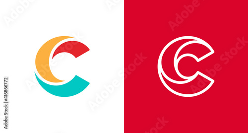 Modern and Minimal layered letter C logo, simple initial C monogram logo vector template photo