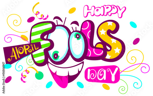 Happy april fools day text lettering template greeting postcard